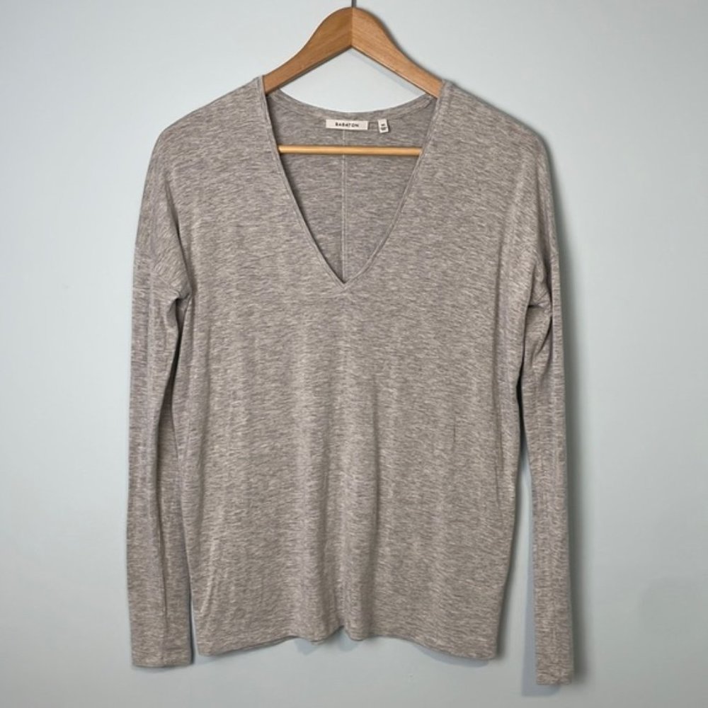 Babaton Heathered Grey V-Neck Long Sleeve Oversized Shirt Size XS
